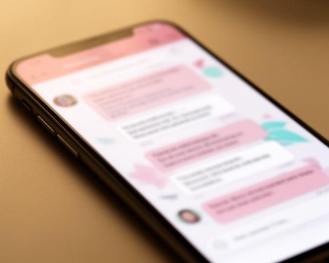 Интерфейс анонимного чата с blurred-превью сообщений на экране смартфона в тёплом освещении